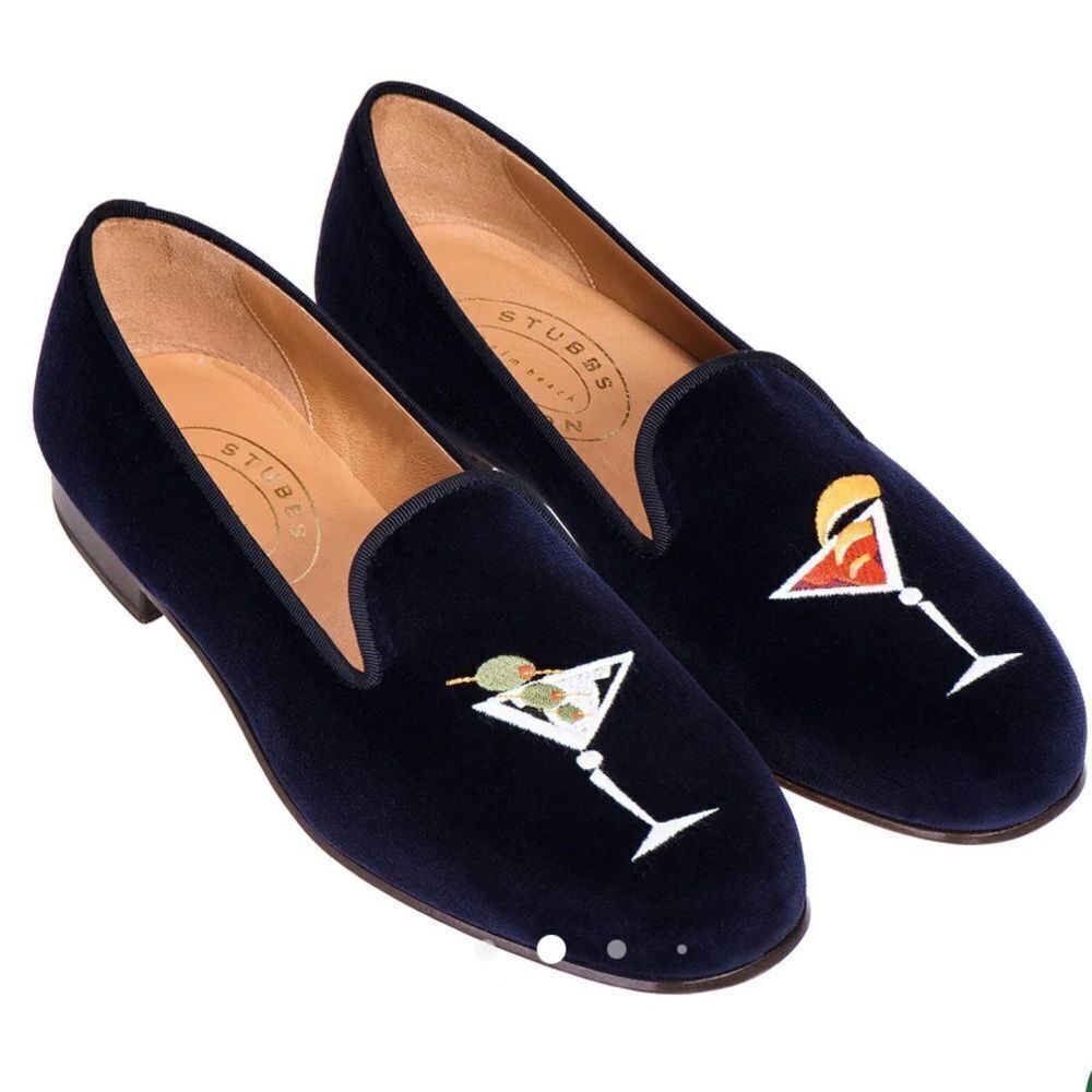 Stubbs and Wooton Martini Black Velvet Loafers Size 7